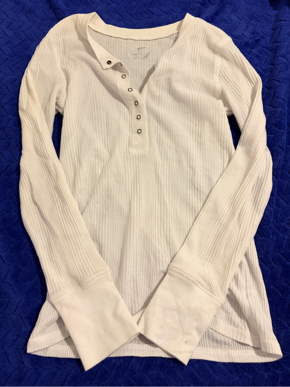 Aerie White Waffle Henley Long Sleeve Top